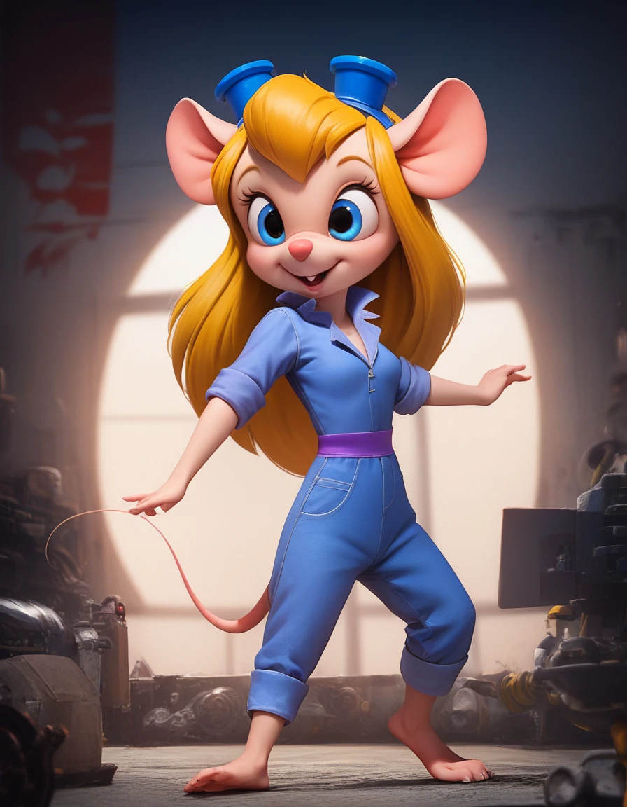 score_9, score_8_up, score_7_up, source_realistic, highly realistic, (absurd resolution), intricate details, zPDXL2, asymmetrical, concept art, raw photo,
1girl, tiny shrunken anthro mouse woman, gadget hackwrench, sparkling blue eyes, long blonde hair, medium breasts, wearing blue denim jumpsuit with sleeves rolled up, welding goggles on head, barefoot, cute pose,
huge tools, mouse hole,
dynamic angle, cinematic lighting, detailed fur texture, detailed eyes, detailed background, volumetric lighting, subsurface scattering,
Expressiveh, 