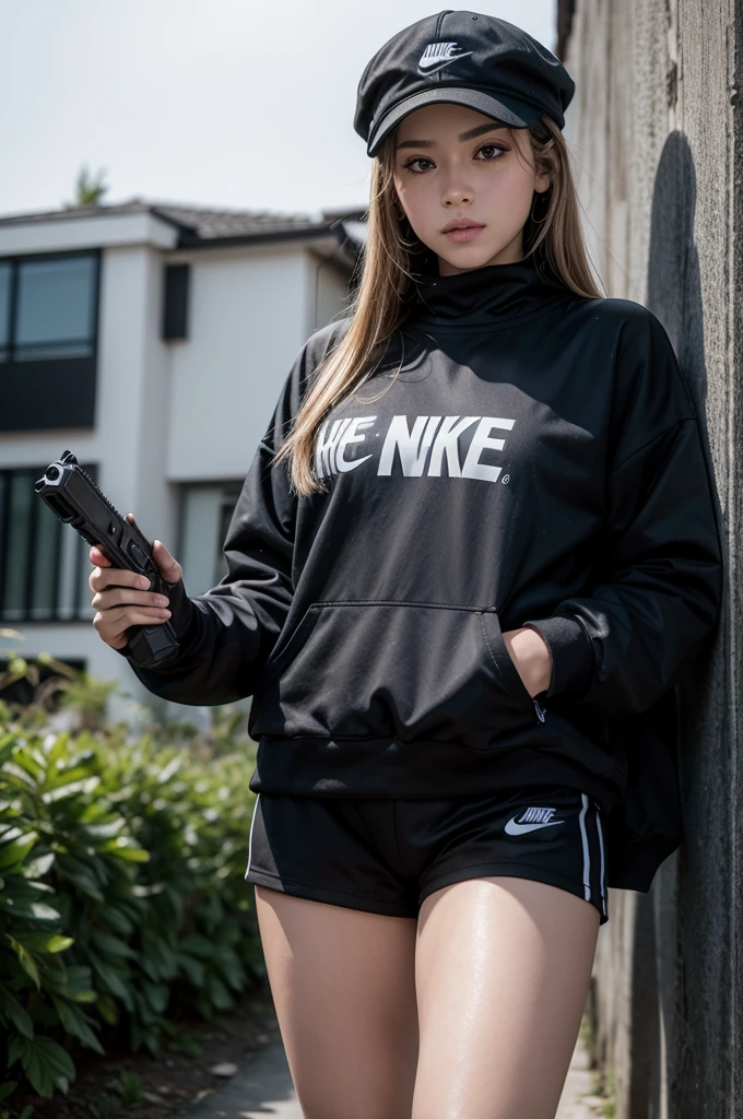 make a burglar, com um glock na mao, wearing a nike bobojaco