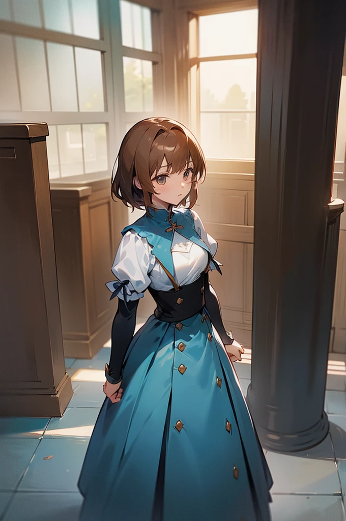 there is a woman in a brown dress standing in a room, female protagonist, rin, female protagonist 👀 :8, style game square enix, sayori, ayami kojima amano, inspired by Riusuke Fukahori, deayami kojima, makoto shinka, kasumi arimura style 3/4, female character, jin kagetsu