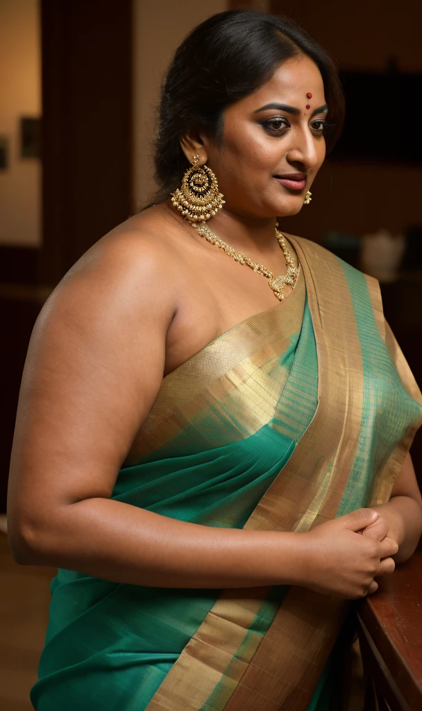 Foto RAW, photorealistic, photography, full body shot, 50 years old Woman, master shot, perfect eyes, goddess like beauty, pierced eyes, perfect thick chubby mallu Desi aunty bhabhi, Wearing a Stanapatta, a chest-band.Saree model, model Photography, Indian saree shoot, Indian traditional wear advertising photography, traditional wear brand shoot, face of Indian actress Sonakshi Sinha, masterpiece, realistic, realism, incredible details, pleasure, photorealism, detailed skin, skin pores, high contrast, photorealistic Artstation 8k HD digital art trend of high definition and detailed realistic skin texture, ultra detail, realistic skin texture, armature, best quality, ultra high definition, (photorealistic:1.4),, high resolution, detail, raw photo, sweat, Re sharp, by Lee Jefferies Nikon D850 Film Stock Photo 4 Kodak Portra 400 Camera F1.6 Lens Rich Color Ultra Real Realistic Realistic Textures Dramatic Lighting Unreal Engine Trending at Art Station Cinestill 800,(pele altamente detalhada: 1.2), 8k UHD, DSLR, soft-lighting, alta qualidade, grain of film, Fujifilm XT3,she didn't like to wear blouse or bra, she is happy to wear only saree, she hates blouse or bra, detailed hairy armpits, hyper realistic skin, skin pores, sweat, veins, short hairs on armpit, stubble armpits, hyper realistic hairy armpits, low waist saree,