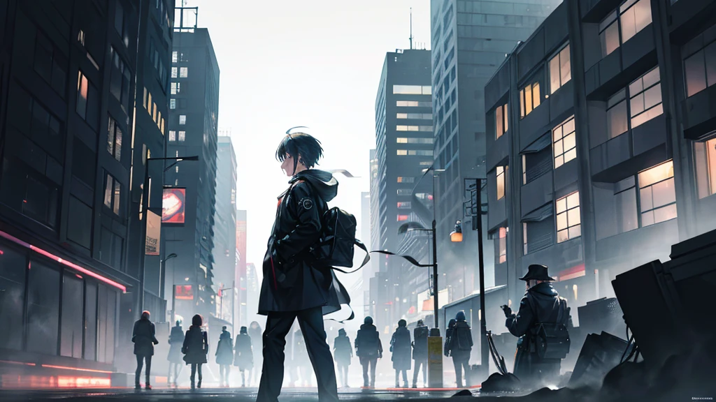 An anime cityscape drenched in gray, with sirens blaring in the distance. The scene captures a bustling city with voices of the restless echoing through the streets. Faces in the crowd are blurred and indistinct, symbolizing the anonymity of city life. In the foreground, a determined figure (anime girl or boy) stands, looking up at the sky, ready to break away from the shadows. The atmosphere is filled with tension and anticipation, with the ground shaking slightly, hinting at something coming to light. The lighting is dim, but there are sparks of light beginning to shine through the cracks, symbolizing hope and the dawn of a new day. The overall mood is one of resilience, determination, and unity, capturing the essence of rising together and finding one's voice in the depths of silence.
