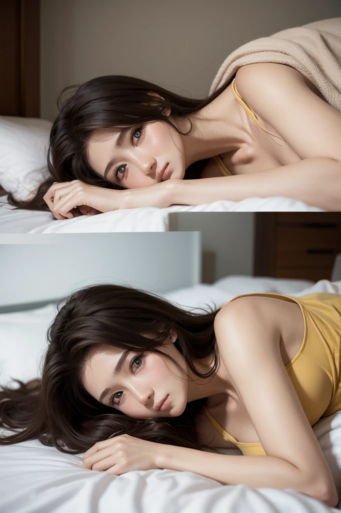 female flork lying on bed with hair