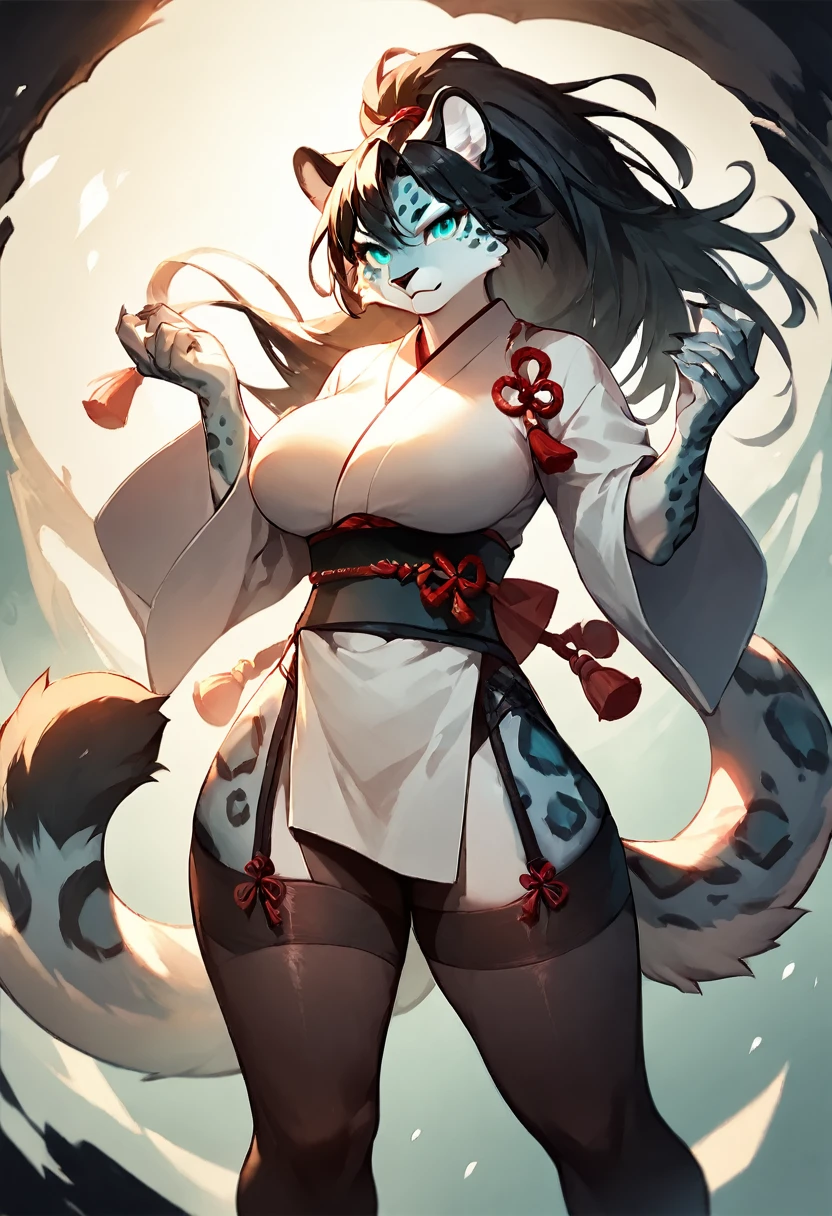 1 girl,hakama,wolf tail,wolf ear,black long hair,big breasts,sit astride,cum,drooling,right pupils,crouching,claw pose,girl_on_top,straddling