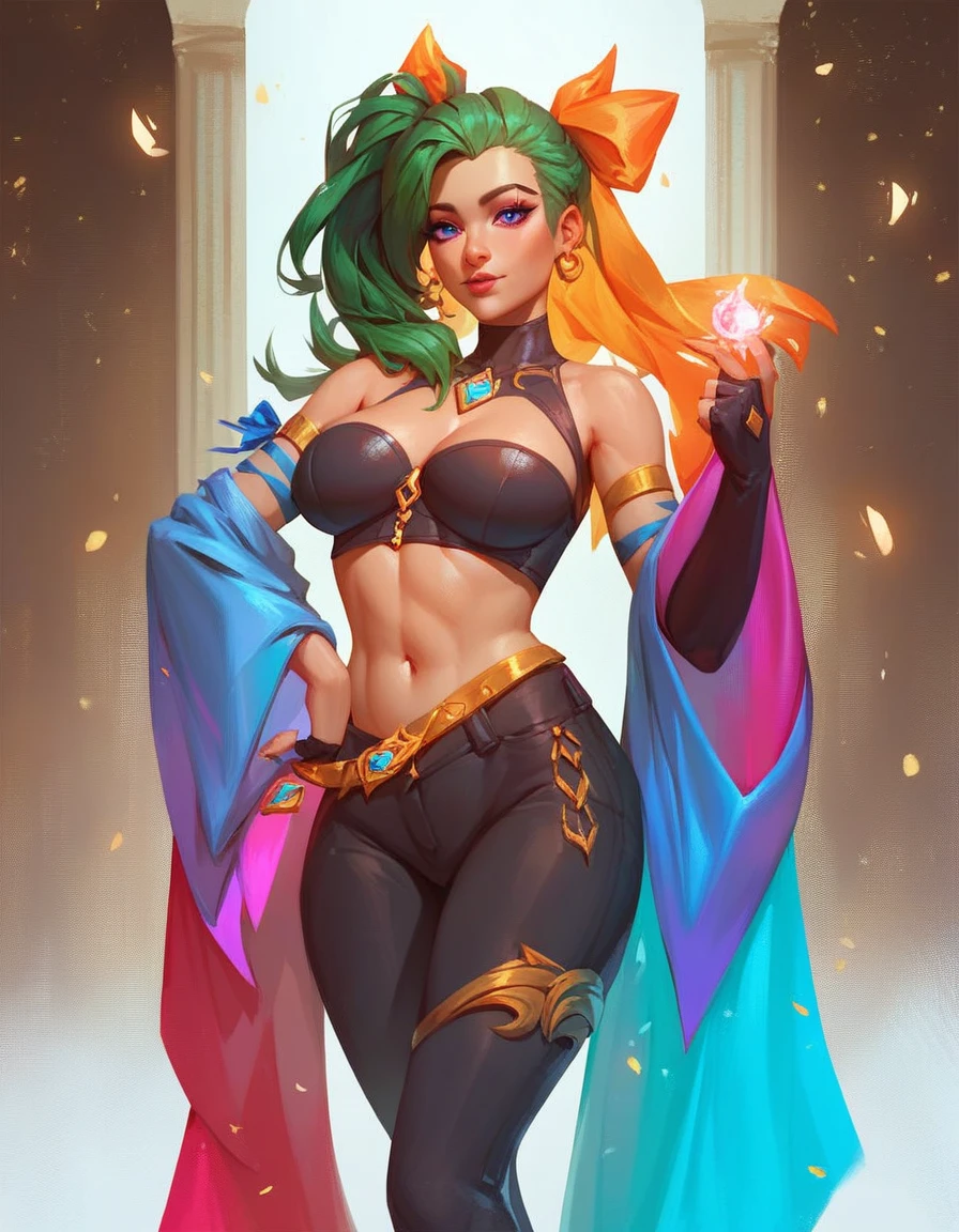 score_9, score_8_up, score_7_up, 1girl,,two_side_up,solo,large_breasts,highres,nicole_demara,1girl,hair_ribbon,crop_top,looking_at_viewer, full_body,looking at viewer,,masterpiece,best quality,absurdres,newest,higher