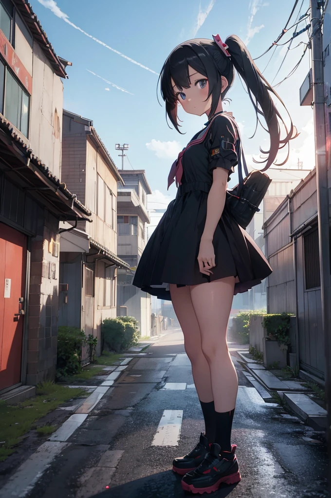 anime girl in a dress and headband standing in front of a building, digital cyberpunk anime art, digital cyberpunk - anime art, anime cyberpunk art, cyberpunk anime girl, cyberpunk anime girl mech, anime style 4 k, best anime 4k konachan wallpaper, cyber school girl, cyberpunk anime art, portrait anime space cadet girl, anime girl of the future, dreamy cyberpunk girl