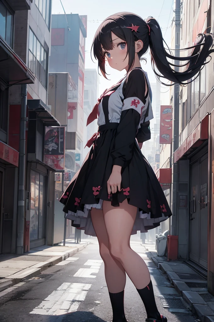 anime girl in a dress and headband standing in front of a building, digital cyberpunk anime art, digital cyberpunk - anime art, anime cyberpunk art, cyberpunk anime girl, cyberpunk anime girl mech, anime style 4 k, best anime 4k konachan wallpaper, cyber school girl, cyberpunk anime art, portrait anime space cadet girl, anime girl of the future, dreamy cyberpunk girl