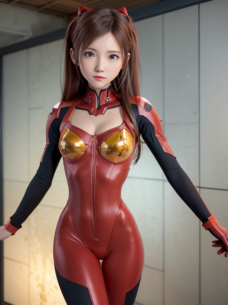 ((Best quality)), ((Masterpiece)), (Details: 1.4), 3D, Asuka Langley Soryu, Asuka, high resolution (high dynamic range), ray tracing, NVIDIA, super resolution, Unreal 5, subsurface scattering ,PBR texturing, post-processing, anisotropic filtering, depth of field, maximum sharpness and sharpness, multi-layered textures, albedo and specular maps, surface shading, accurate simulation of light and matter interaction, perfect proportions ,Octane Rendering,Two-Tone Lighting,Wide Aperture,Low ISO,White Balance,Rule of Thirds,8K RAW,(Masterpiece: 1.4, Best Quality), (Intricate Details), Unity8k Wallpaper, Highly Detailed, Beautiful and Mysterious, Details background, realistic, alone, perfectly detailed face, detailed blue eyes, highly detailed, blush, hair ornament, chignon mahogany hair, (blonde), plug suit 02, Shikinami Asuka Langley, Evangelion, Slender -yeld gi full body suit, black background, above the waist,composition that shows the whole body,