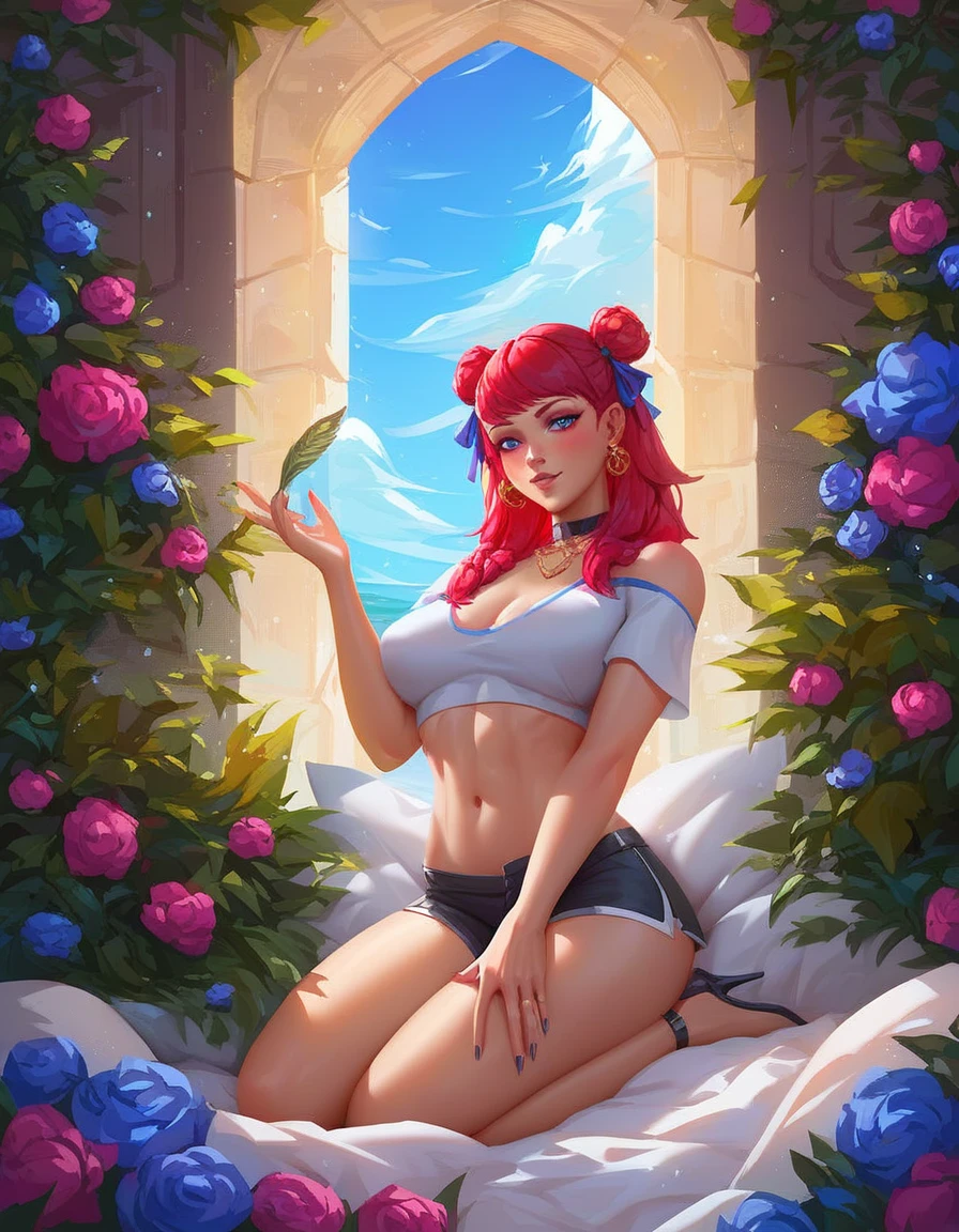 score_9, score_8_up, score_7_up, 1girl,,two_side_up,solo,large_breasts,highres,nicole_demara,1girl,hair_ribbon,crop_top,looking_at_viewer, full_body,looking at viewer,,masterpiece,best quality,absurdres,newest,higher