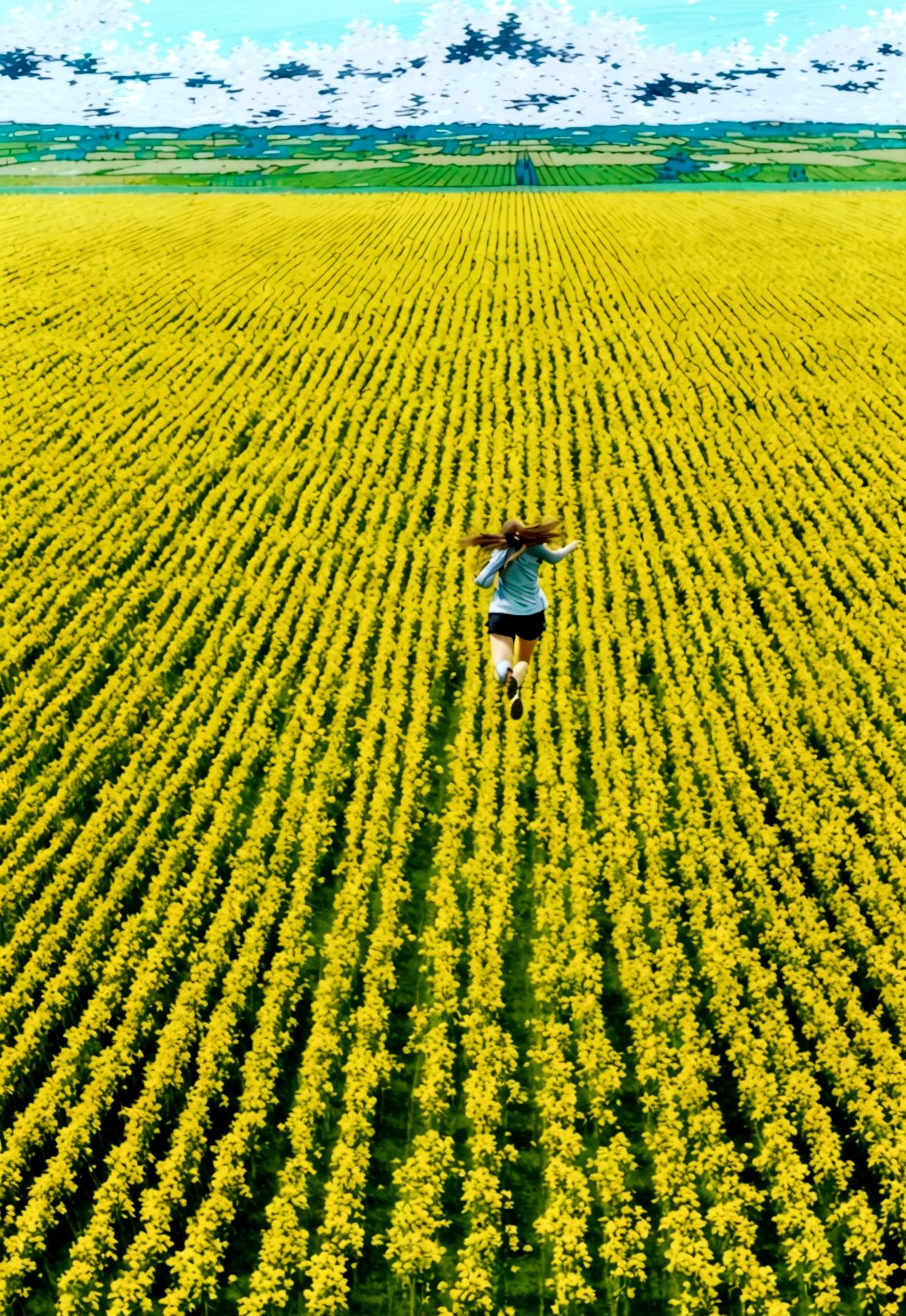 girl running in the feild of flowers, (masutepiece:1.4),(Best Quality:1.4)
