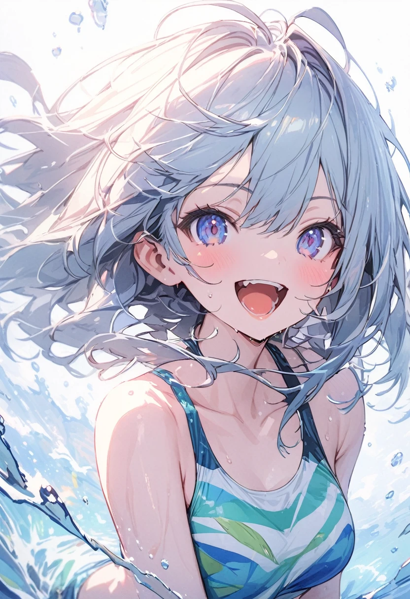 cute girl, wearing a swim wear, bikini, smile, weat skin, weat hair, (masterpiece, best quality, highly detailed, ultra detailed, absurdres:1.3), (1girl, cute, charming, detailed beautiful face:1.3), (fantastic illustration, beautiful detail, best quality, top quality, high quality, fain touch outline:1.3), watercolor, clear, beautiful detail, cute girl diving in the sea, under the sea, under the water, clear water, beautiful scenery