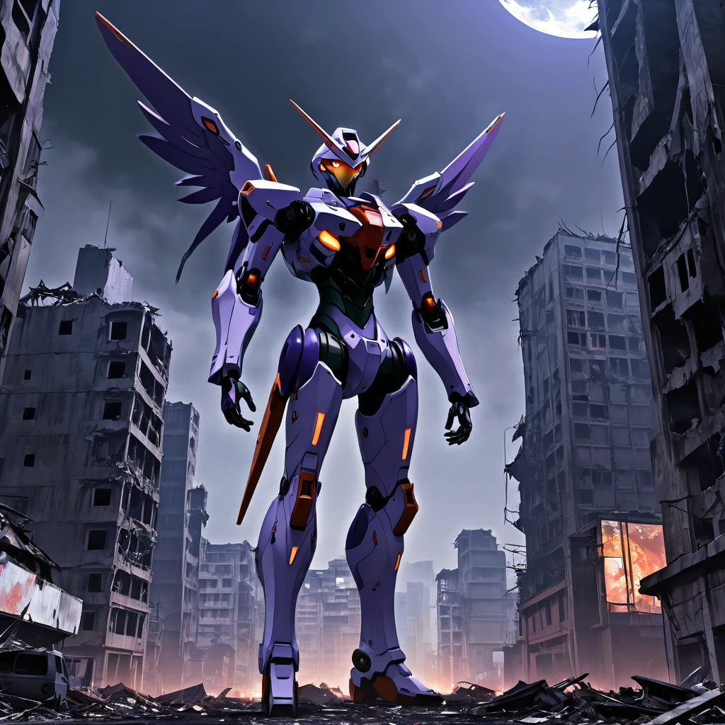 A giant mecha angel from neon genesis evangelion in the middle of a ruined city, fractal-like, dark mood, atmospheris, horror, The ultra -The high-definition、8K UHD、​masterpiece