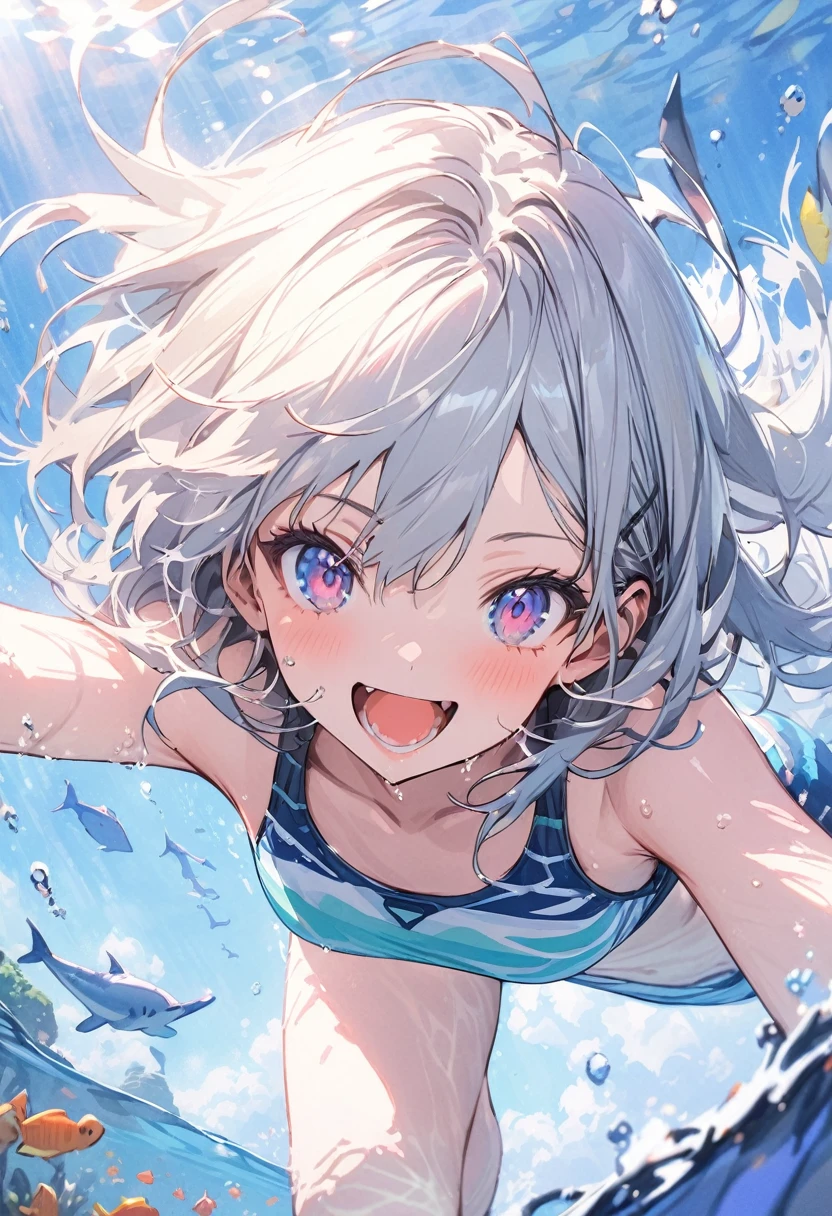 cute girl, (wearing a swim wear, bikini:1.3), smile, weat skin, weat hair, (masterpiece, best quality, highly detailed, ultra detailed, absurdres:1.3), (1girl, cute, charming, detailed beautiful face:1.3), (fantastic illustration, beautiful detail, best quality, top quality, high quality, fain touch outline:1.3), watercolor, clear, beautiful detail, (cute girl diving in the sea, under the sea, under the water:1.3), clear water, beautiful scenery