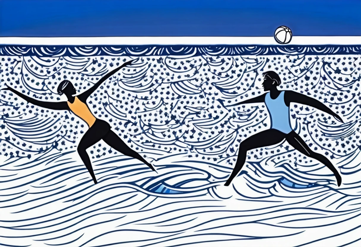 Beach volleyball ((Edvard-Munch style)), magic naive art, primitivism, protogen, ((best quality, Masterpiece)), ((Highest detail)), RAW:1,1, 8k