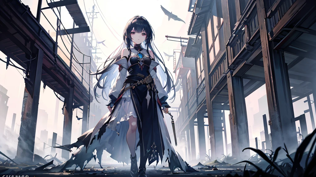 An anime girl standing alone in the dim light of the morning, with a serene yet determined expression on her face. The background shows the remnants of a fantasy world crumbling away, symbolizing the deceitful charm and lies she has left behind. The scene is filled with shadows receding as the truth is unveiled, and the first light of dawn begins to break through. She is dressed in flowing garments that hint at a past masquerade, now torn and discarded. Her eyes are clear and focused, symbolizing her newfound clarity and strength. The atmosphere is one of liberation and healing, with soft, natural lighting enhancing the emotional depth. In the distance, there are hints of a new, hopeful beginning, as she walks away from the shadows of her past.
