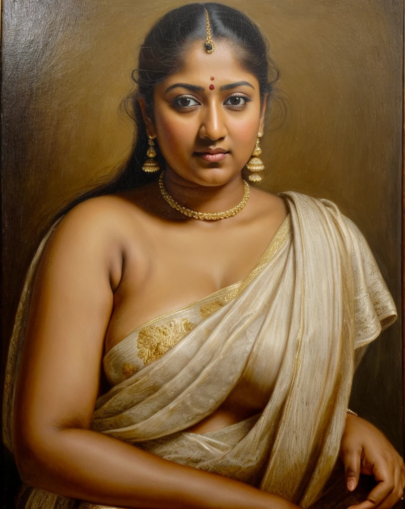 Looks like Nayanthara, exotic Indian art, inspired by oviyar maruthi style painting, inspired by mohanan manimala, Full figured beautiful woman, Apsara, Masterpiece, Beautiful Thick Woman, Best quality, high clarity eyes, critically flawless,sharp picture, Full portrait, High pixels, perfect face, perfect eyes, beautiful face, perfect hands,perfect fingers, in Peter Paul Rubens style, by Peter Paul Rubens, baroque style, acrylic on canvas, highly detailed, description: "Create a nymph inspired by the tales of Greek or Roman mythology, embodying the essence of a natural element or location, and possessing a unique ability or trait that sets her apart."