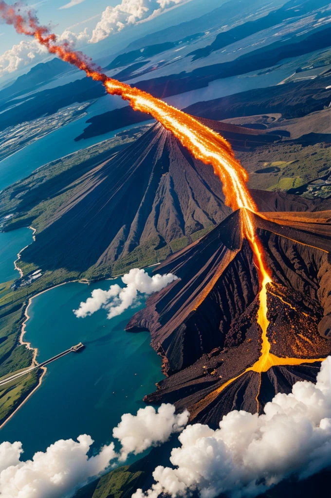 A person flying into a volcano