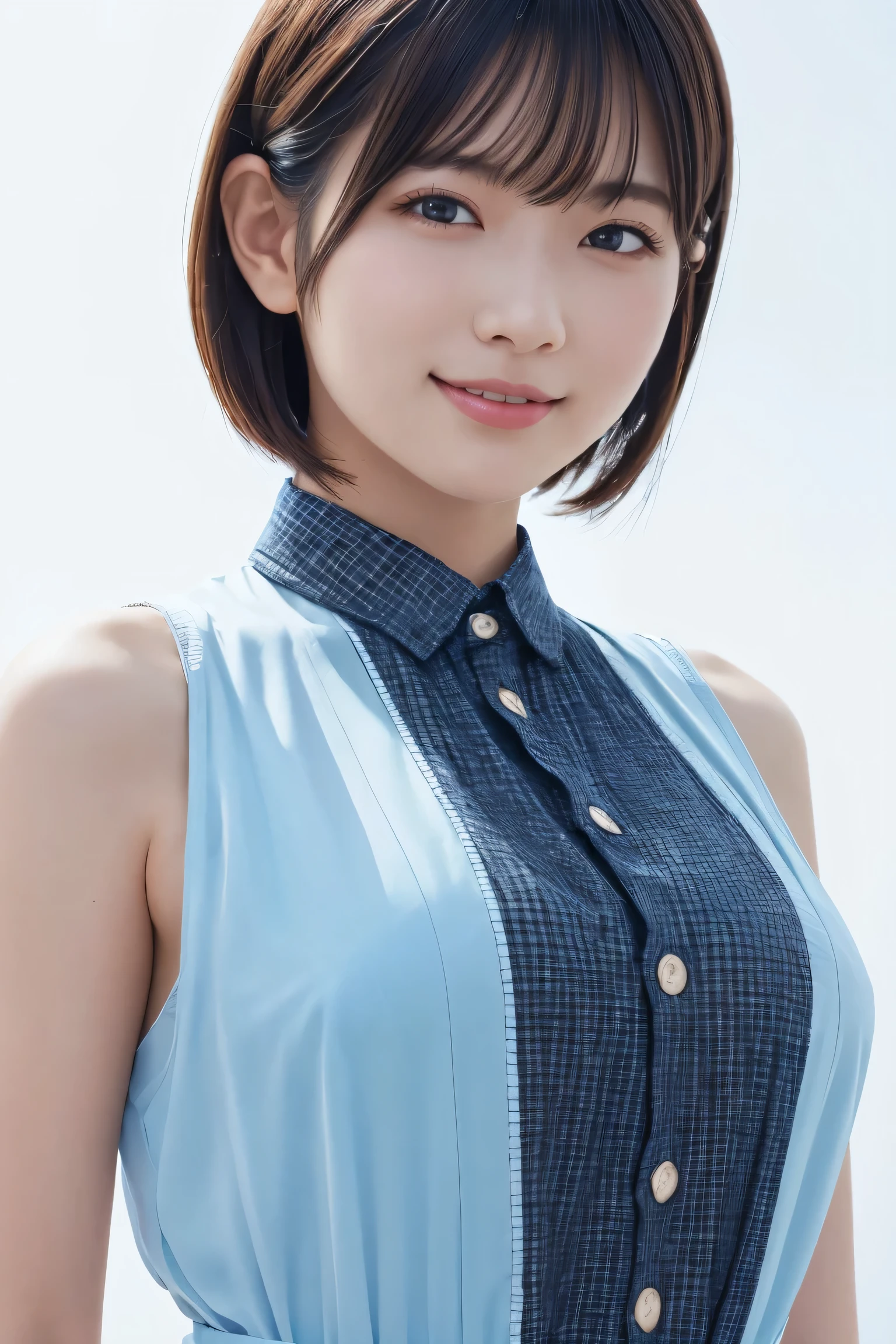 1 Girl, (Wearing colorful stage costumes:1.2), Very beautiful Japanese idol portraits, Face close-up, (RAW Photos, Highest quality), (Realistic, Realistic:1.4), (masterpiece), Very delicate and beautiful, Very detailed, 2k wallpaper, wonderful, finely, Very detailed CG Unity 8K wallpaper, Very detailed, High resolution, Soft Light, Beautiful detailed girl, Very detailed目と顔, Beautiful and sophisticated nose, Beautiful and beautiful eyes, Cinema Lighting, (Simple light color background:1.3), (short hair), (Bob), Complete Anatomy, Slender body, Small breasts, smile、In town