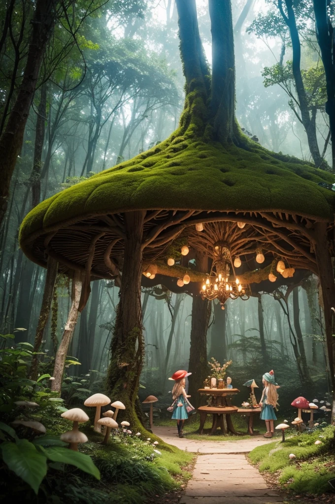 Mushroom themed show stage, mystic forest, elves and fairies