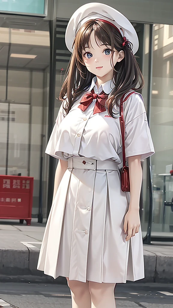 Female, height: 135 cm, weight: 50 KG, hip circumference: 80, waist circumference: 54, bust circumference: 73, face: oval face, hair color: white, eye color: red, clothing: white JK short skirt uniform, scene: classroom.