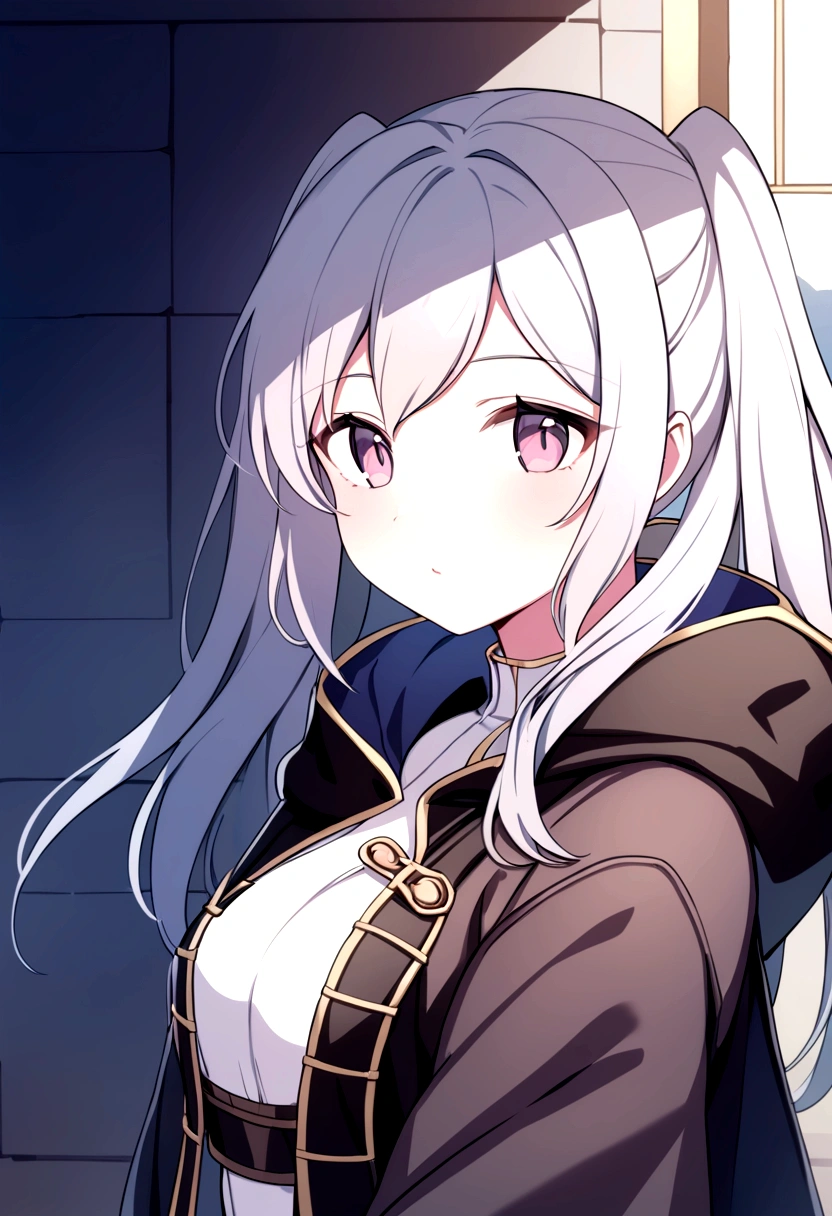 robin fe、cute、solo、woman、Wizard Robe、Detailed face、Slender body、Castle background