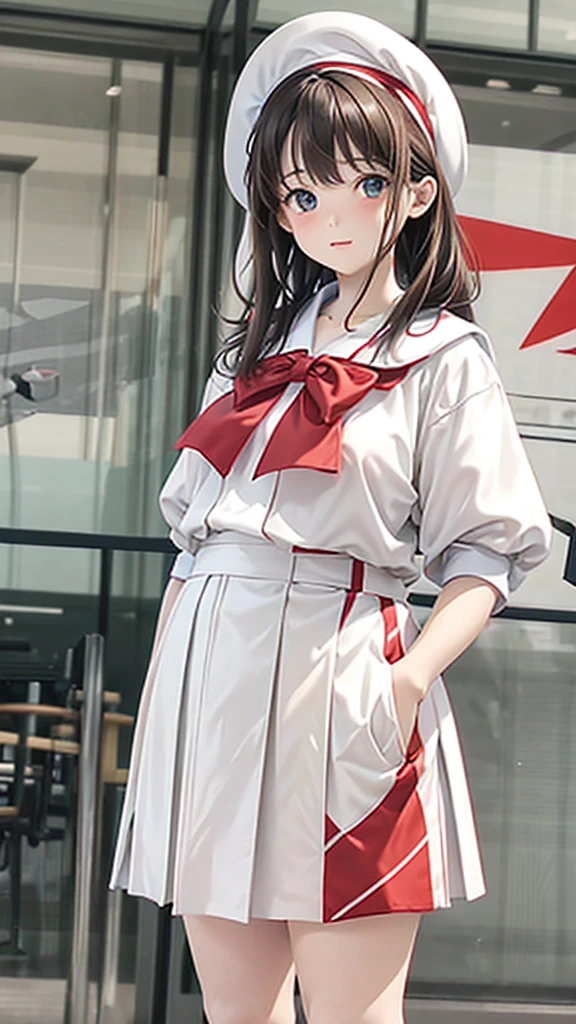 Female, height: 135 cm, weight: 50 KG, hip circumference: 80, waist circumference: 54, bust circumference: 73, face: oval face, hair color: white, eye color: red, clothing: white JK short skirt uniform, scene: classroom.loli,Short height