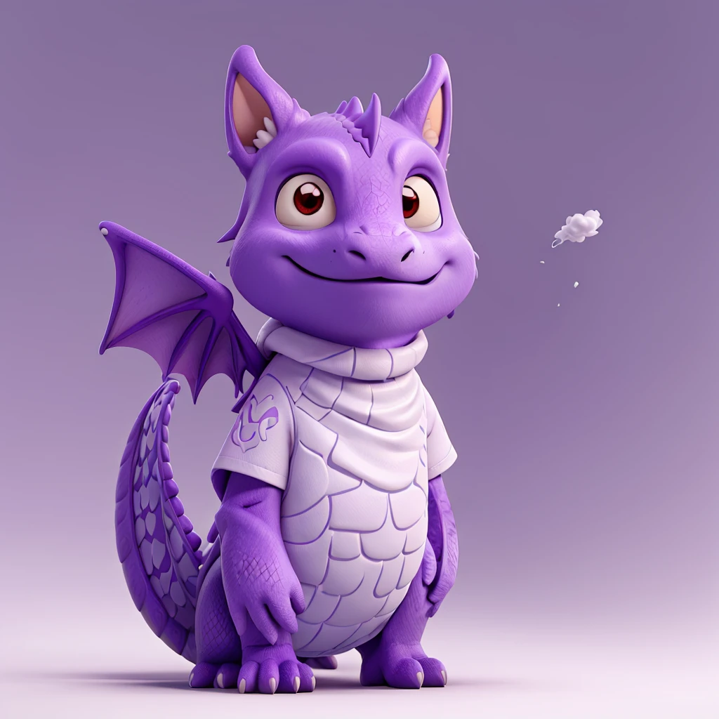 vector T-shirt design, modern graphics design, purple tones, white background, featuring a charming baby dragon with smoke out of his mouth