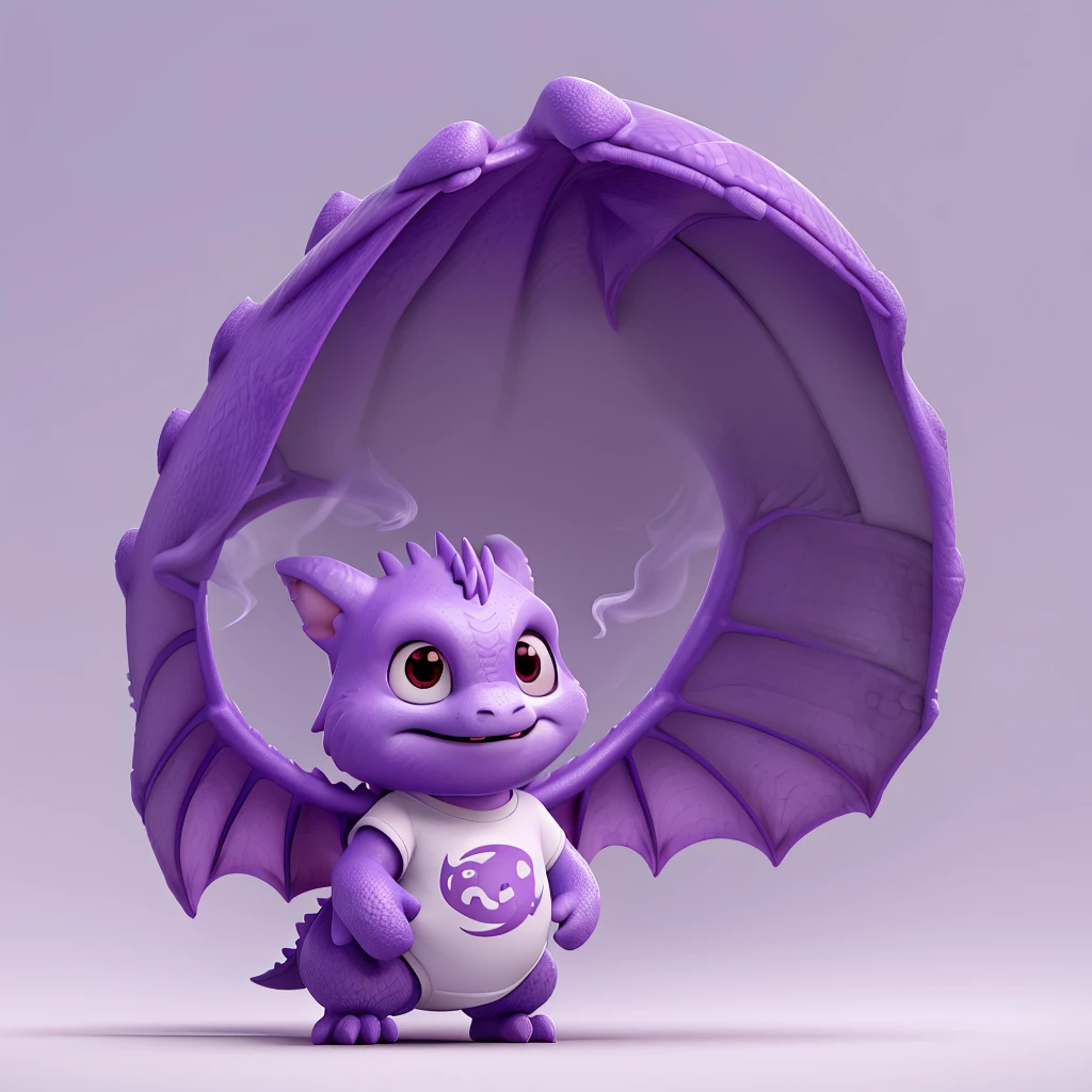 vector T-shirt design, modern graphics design, purple tones, white background, featuring a charming baby dragon with smoke out of his mouth