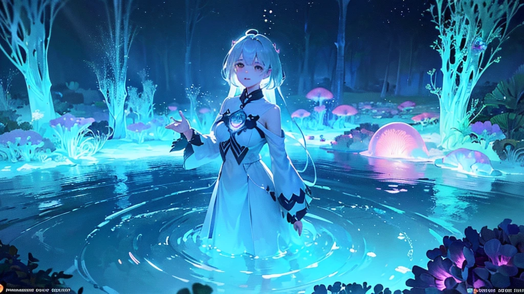 Masterpiece, best quality, (very detailed CG unity 8k wallpapers), (best quality), (best illustrations), (best shadows), marine theme with natural elements. Tall mangroves, rich marine plants, glowing jellyfish, surrounded by schools of fish, glowing particle effects,, (marine plants), (ocean theme), ((luminous algae)), (coral), ((glowing jellyfish )), ((Glow Creatures in Seawater)), ((Sea Fire)), (((Particle Effect))), Isometric 3D, Octane Rendering, Ray Tracing, Super Detailed