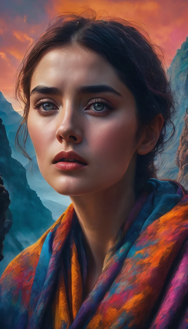 a woman in a state of anxiety, worried expression, travelling through different eras and countries, surreal dreamlike landscape, dramatic lighting, cinematic composition, moody colors, digital painting, ultra-detailed, 8k, highly realistic, masterpiece, cinematic, chiaroscuro lighting, vibrant colors, dynamic pose, intense emotion