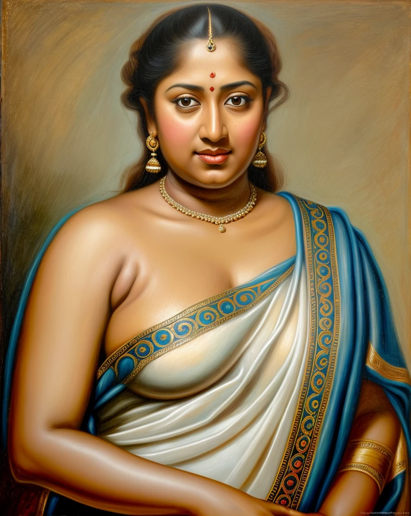 Looks like Nayanthara, exotic Indian art, inspired by oviyar maruthi style painting, inspired by mohanan manimala, Full figured beautiful woman, Apsara, Masterpiece, Beautiful Thick Woman, Best quality, high clarity eyes, critically flawless,sharp picture, Full portrait, High pixels, perfect face, perfect eyes, beautiful face, perfect hands,perfect fingers, in Peter Paul Rubens style, by Peter Paul Rubens, baroque style, acrylic on canvas, highly detailed, description: "Create a nymph inspired by the tales of Greek or Roman mythology, embodying the essence of a natural element or location, and possessing a unique ability or trait that sets her apart."