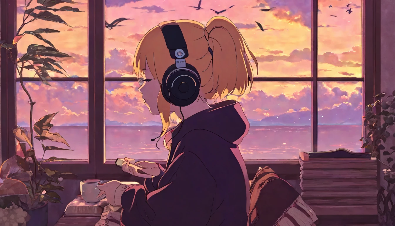 Lofi Girl, Colored_NarutoManga_ownwaifu, lofi girl listening to music