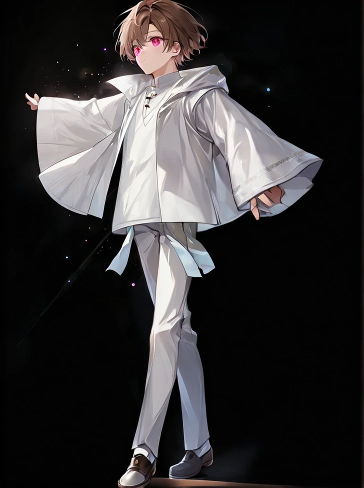 Boy (white clothes, brown hair, short hair, pink eyes)