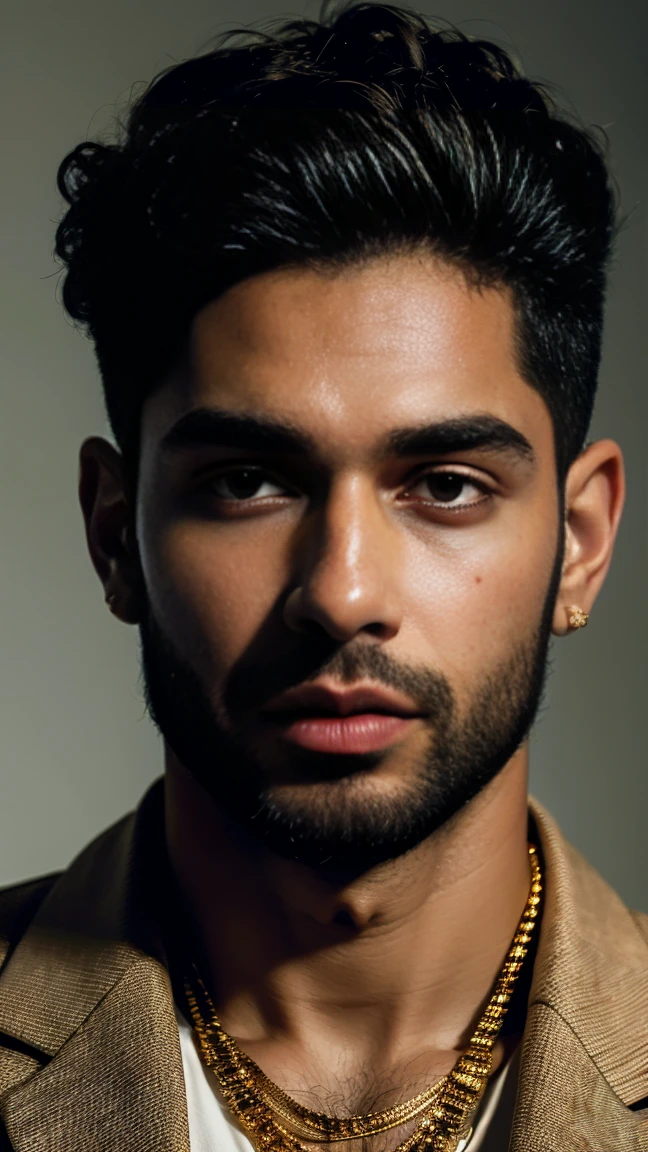 photography of a 30yo man, perfect face, masterpiece, Indian rapper, rap fashion