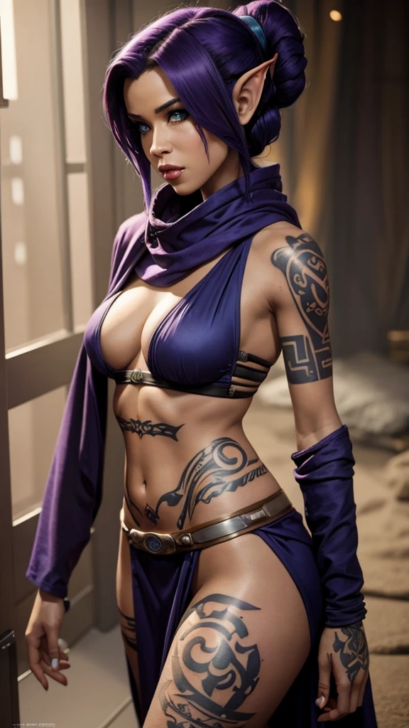 Female Twi'lek, scantily clad clothes, jedi, many tattoos.