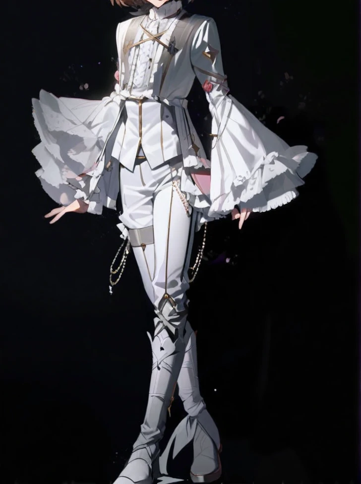 Boy (white clothes, beautiful clothes , lolita style , brown hair, short hair, pink eyes)