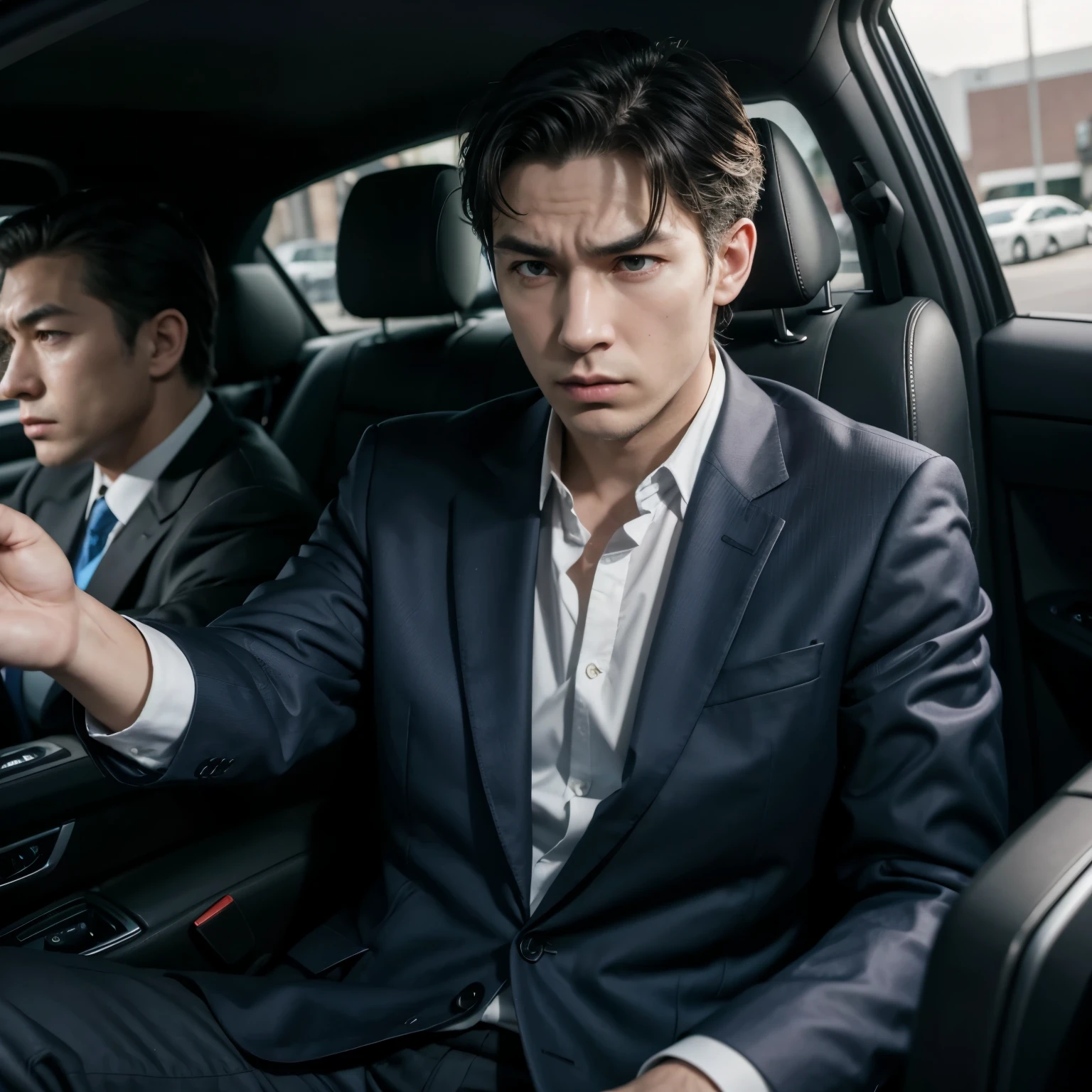 Rich man, United States, traveling, serious face, negotiator, imported car