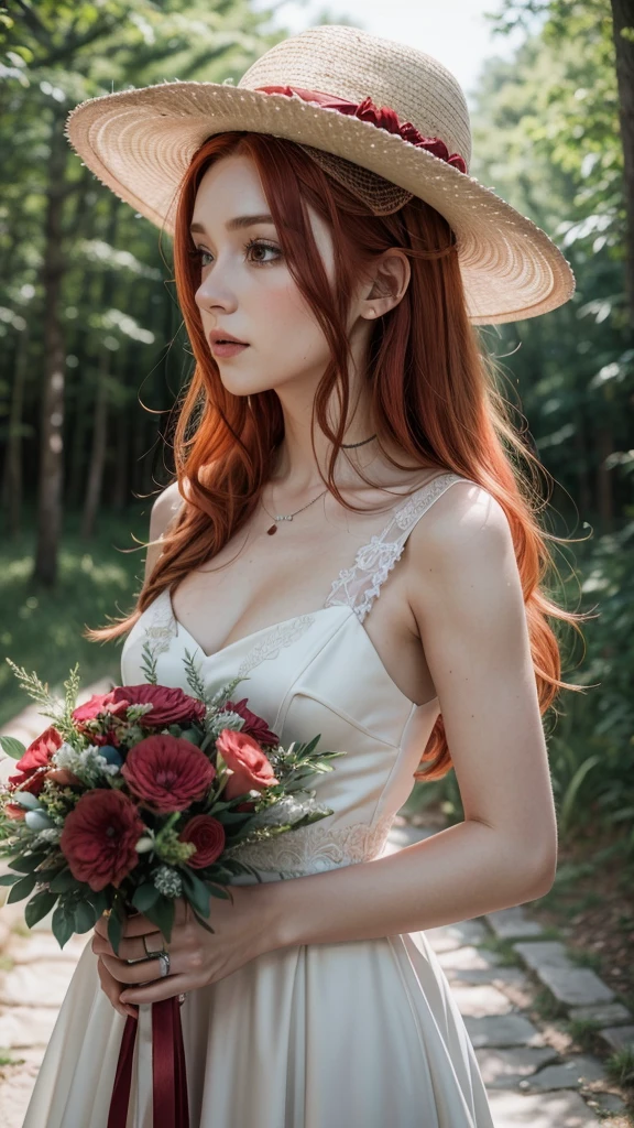 Garota redheadwear, slickedback hair, redheadwear, light hair, looking straight ahead, vestido de bride, forst, marriage, bride, redheadwear, Kizi