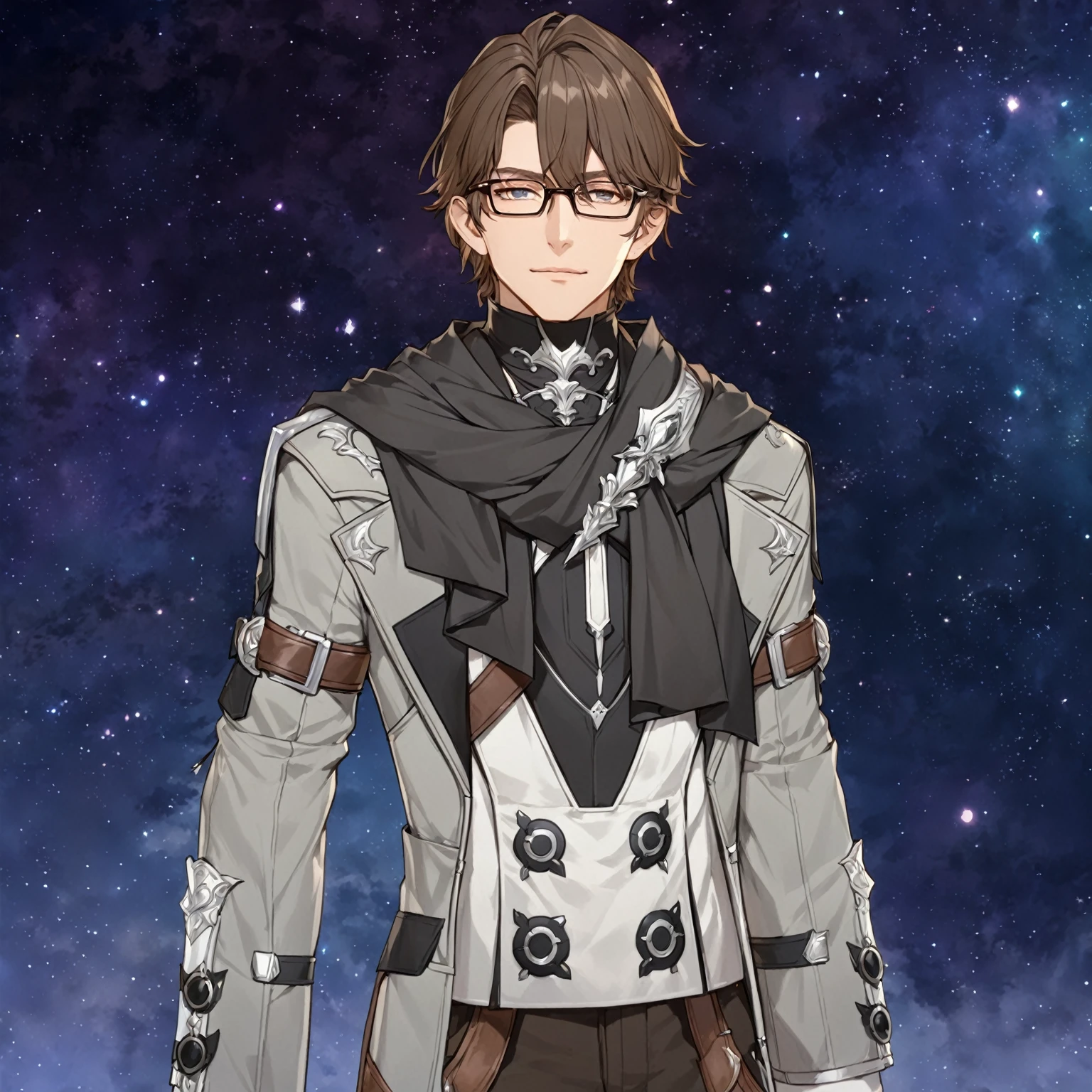masterpiece, best quality, good quality, Fantasy aesthetics, Highly detailed, shadowverse style, male, middle age, wear glasses