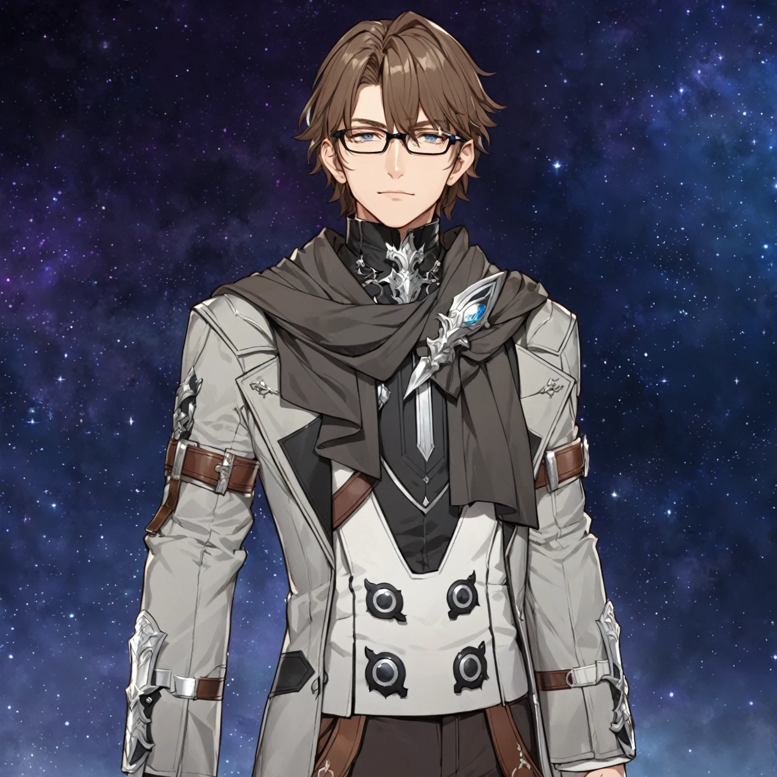 masterpiece, best quality, good quality, Fantasy aesthetics, Highly detailed, shadowverse style, male, middle age, wear glasses