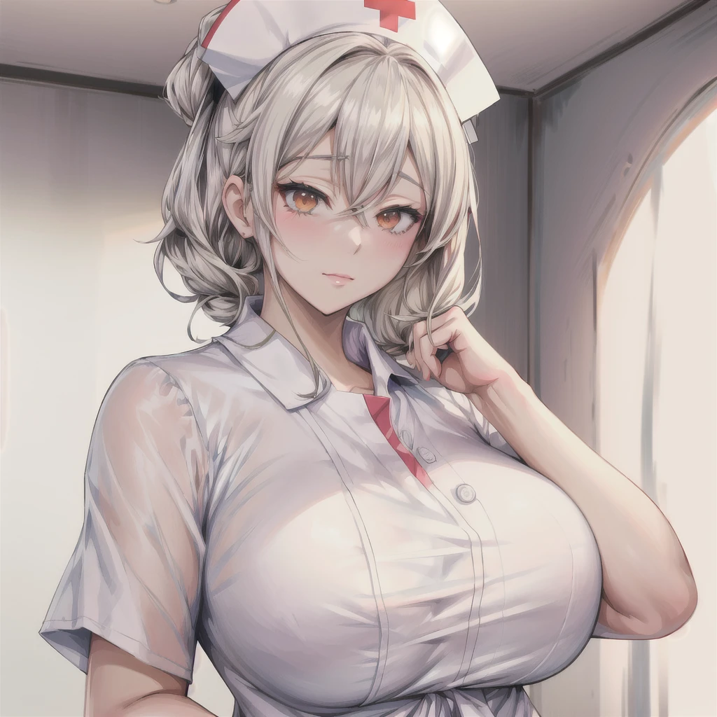 anime - style image of a nurse in a hospital gown posing for a picture, nurse girl, seductive anime girl, fine details. girls frontline, from girls frontline, smooth anime cg art, shikamimi, ecchi, clean detailed anime art, sakimi chan, nurse, guweiz, wearing a white hospital gown, nightcore, anime girl