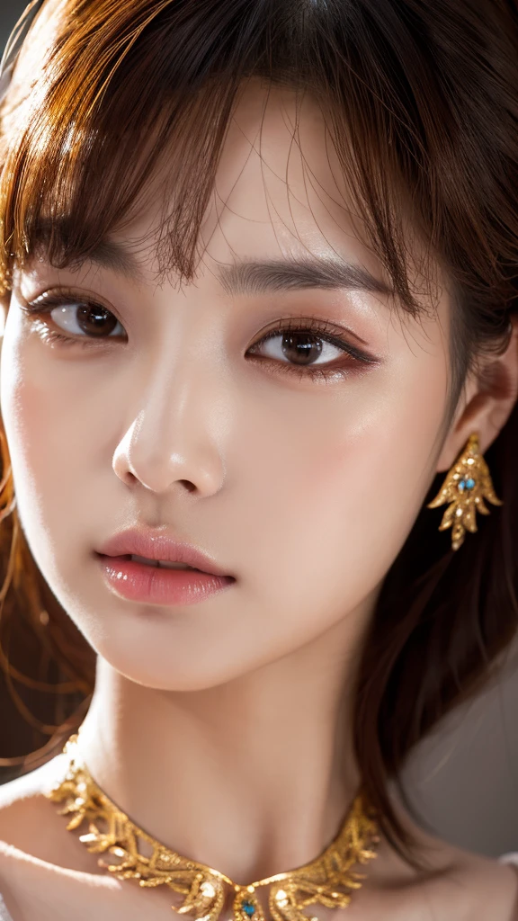 a beautiful korean woman,beautiful detailed eyes,beautiful detailed lips,extremely detailed eyes and face,longeyelashes,elegant korean fashion,award winning,best quality,highres,8k,16k,retina,masterpiece,accurate,anatomically correct,super detail,high details,high quality,photorealistic,cinematic lighting,warm color palette,detailed skin texture,flowing hair,intricate jewelry,dramatic pose,mysterious expression