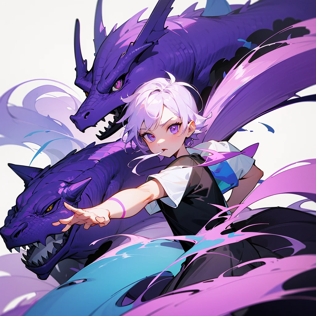 vector T-shirt design, modern graphics design, purple tones, white background, featuring a charming baby dragon with smoke out of his mouth