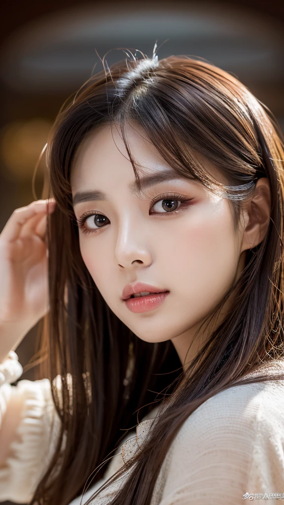 a beautiful korean woman,beautiful detailed eyes,beautiful detailed lips,extremely detailed eyes and face,longeyelashes,elegant korean fashion,award winning,best quality,highres,8k,16k,retina,masterpiece,accurate,anatomically correct,super detail,high details,high quality,photorealistic,cinematic lighting,warm color palette,detailed skin texture,flowing hair,dramatic pose,mysterious expression
