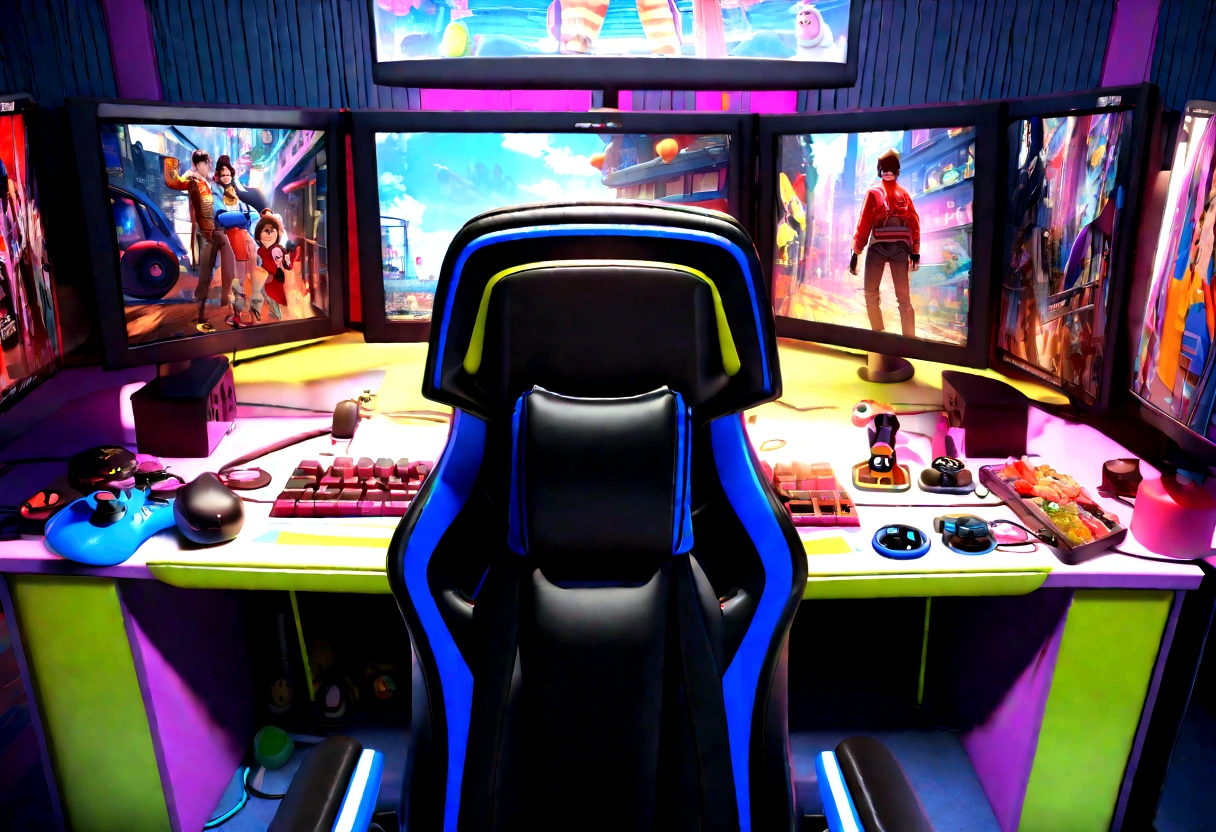 3d poster inspired by pixar man 18 years old brunette short hair, facing a camera sitting on a gaming chair