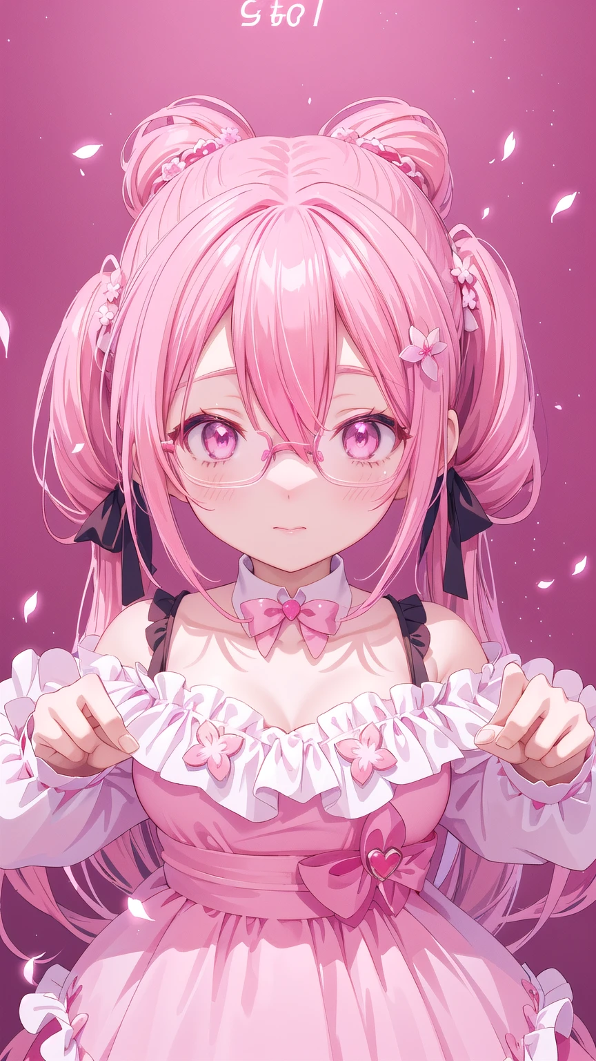 anime girl with pink hair and glasses in a red dress, anime moe artstyle, pink twintail hair and cyan eyes, my dress up darling anime, , made with anime painter studio, 8k!!, sakura petals around her, anime styled 3d, sakura kinomoto, gapmoe yandere, stylized anime, anime stylized