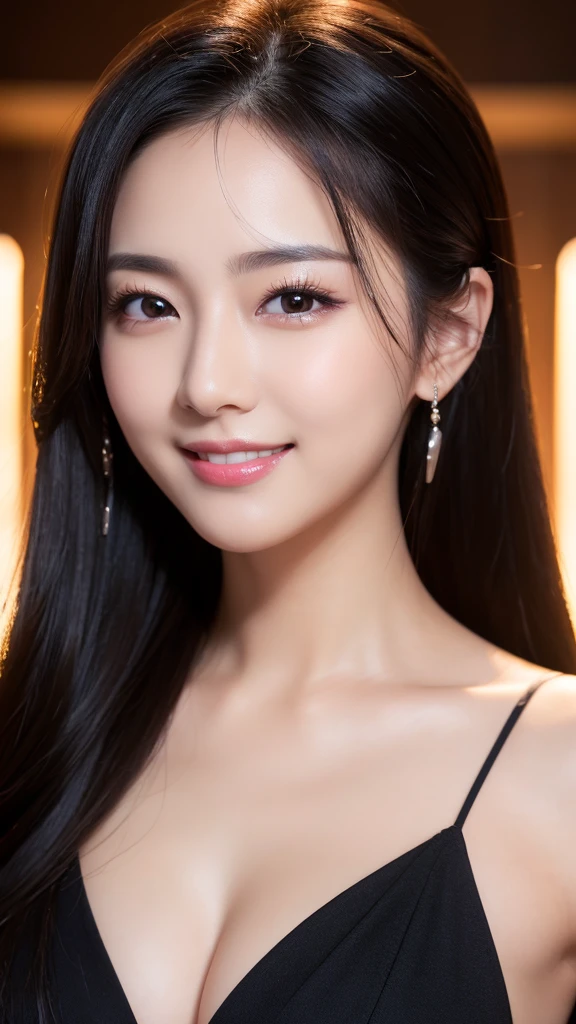 (Super beautiful woman)、((highest quality、8K masterpiece:1.3))、sharp focus:1.2、(super beautiful face:1.0)、(shiny skin:1.0)、realistic pictures、black hair、video lighting、High resolution eyes and face、video lighting、japanese actress、from the front、with a happy smile、whole body、