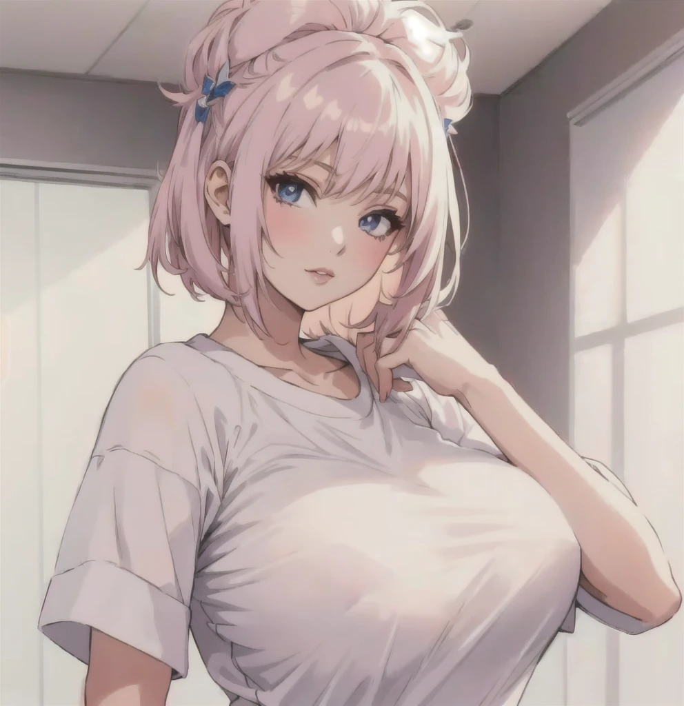 anime  girl, pretty girl 25 yo, mature woman, seductive anime girl, fine details, comfy shirt, tight shirt, look at camera