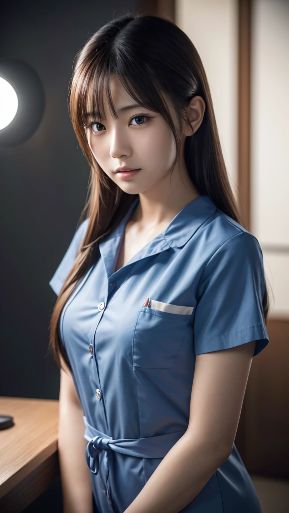 A beautiful young Japanese woman, around 20 years old, wearing a Nurses' Uniforms, ultra-detailed, 8K resolution, highly realistic, cinematic lighting, best quality, masterpiece, photorealistic, physically-based rendering, extremely detailed, vivid colors, professional, sharp focus, studio lighting