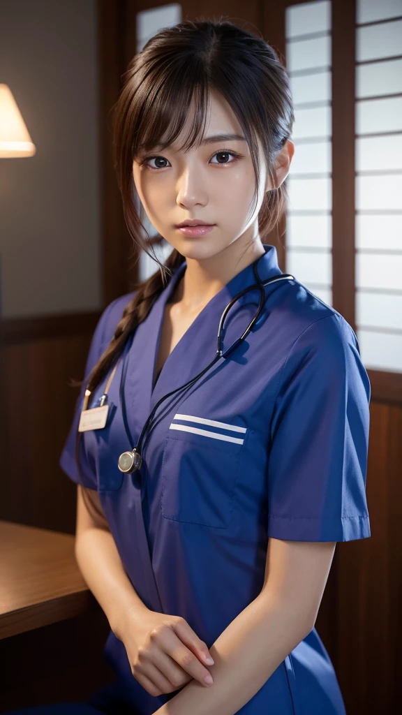 A beautiful young Japanese woman, around 20 years old, wearing a Nurses' Uniforms, ultra-detailed, 8K resolution, highly realistic, cinematic lighting, best quality, masterpiece, photorealistic, physically-based rendering, extremely detailed, vivid colors, professional, sharp focus, studio lighting