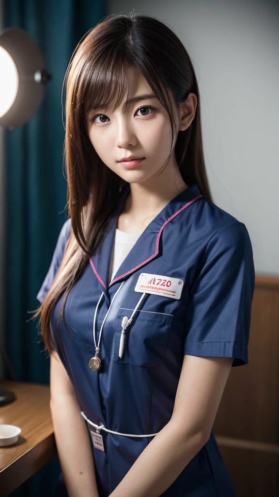 A beautiful young Japanese woman, around 20 years old, wearing a Nurses' Uniforms, ultra-detailed, 8K resolution, highly realistic, cinematic lighting, best quality, masterpiece, photorealistic, physically-based rendering, extremely detailed, vivid colors, professional, sharp focus, studio lighting